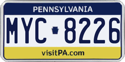 PA license plate MYC8226