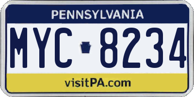 PA license plate MYC8234