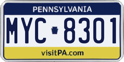 PA license plate MYC8301