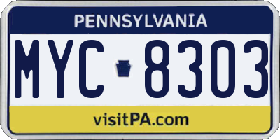 PA license plate MYC8303