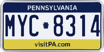 PA license plate MYC8314