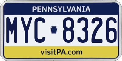 PA license plate MYC8326