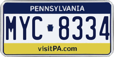PA license plate MYC8334