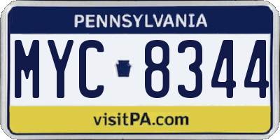 PA license plate MYC8344