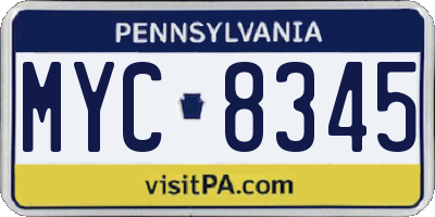 PA license plate MYC8345