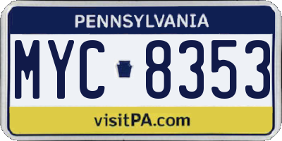 PA license plate MYC8353