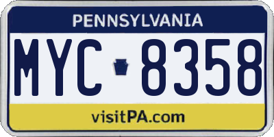 PA license plate MYC8358