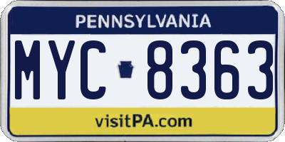 PA license plate MYC8363