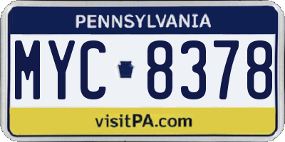 PA license plate MYC8378