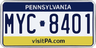 PA license plate MYC8401