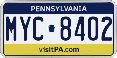 PA license plate MYC8402