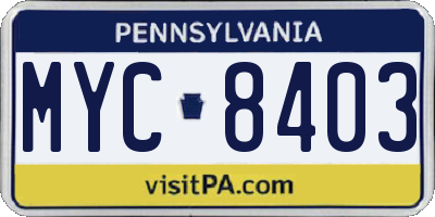 PA license plate MYC8403