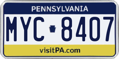 PA license plate MYC8407