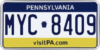 PA license plate MYC8409