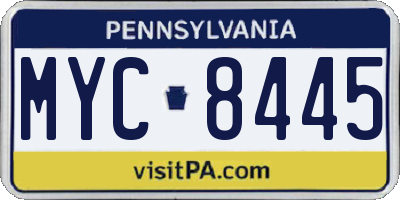 PA license plate MYC8445
