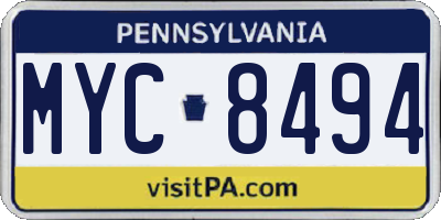 PA license plate MYC8494