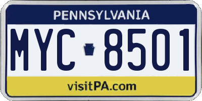PA license plate MYC8501