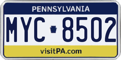 PA license plate MYC8502
