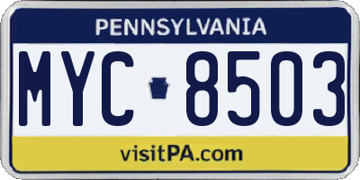 PA license plate MYC8503
