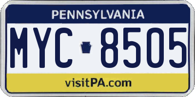 PA license plate MYC8505