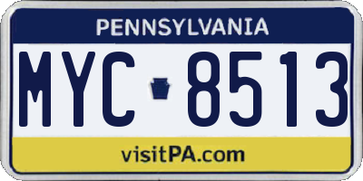 PA license plate MYC8513