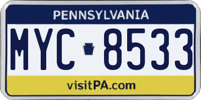 PA license plate MYC8533
