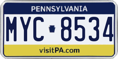 PA license plate MYC8534