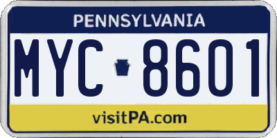PA license plate MYC8601