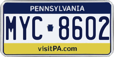 PA license plate MYC8602