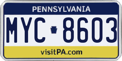PA license plate MYC8603
