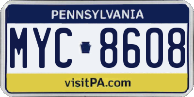 PA license plate MYC8608