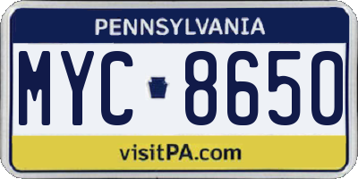 PA license plate MYC8650