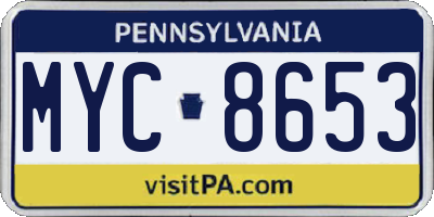 PA license plate MYC8653