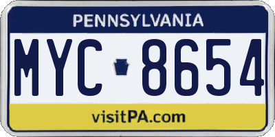 PA license plate MYC8654