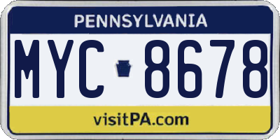 PA license plate MYC8678