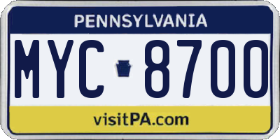 PA license plate MYC8700