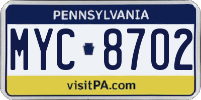 PA license plate MYC8702