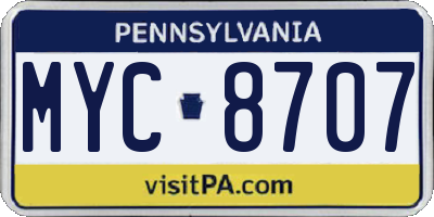 PA license plate MYC8707
