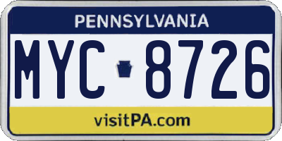 PA license plate MYC8726