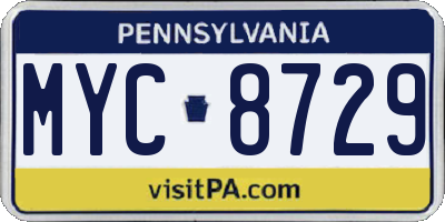 PA license plate MYC8729
