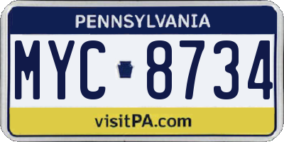 PA license plate MYC8734