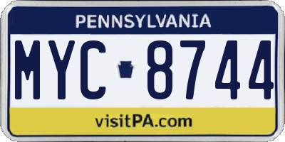 PA license plate MYC8744