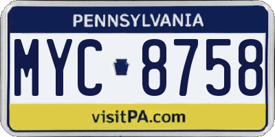 PA license plate MYC8758