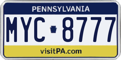 PA license plate MYC8777