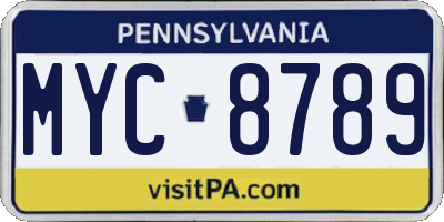PA license plate MYC8789