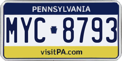 PA license plate MYC8793