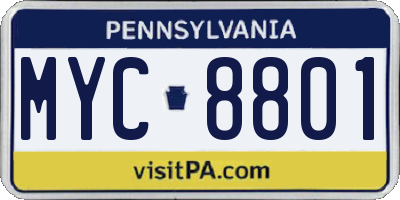 PA license plate MYC8801