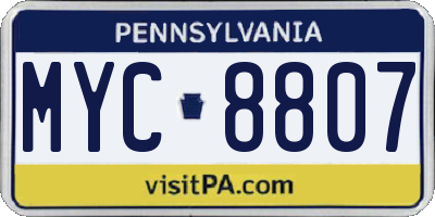 PA license plate MYC8807