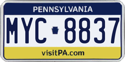 PA license plate MYC8837