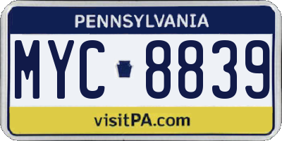 PA license plate MYC8839